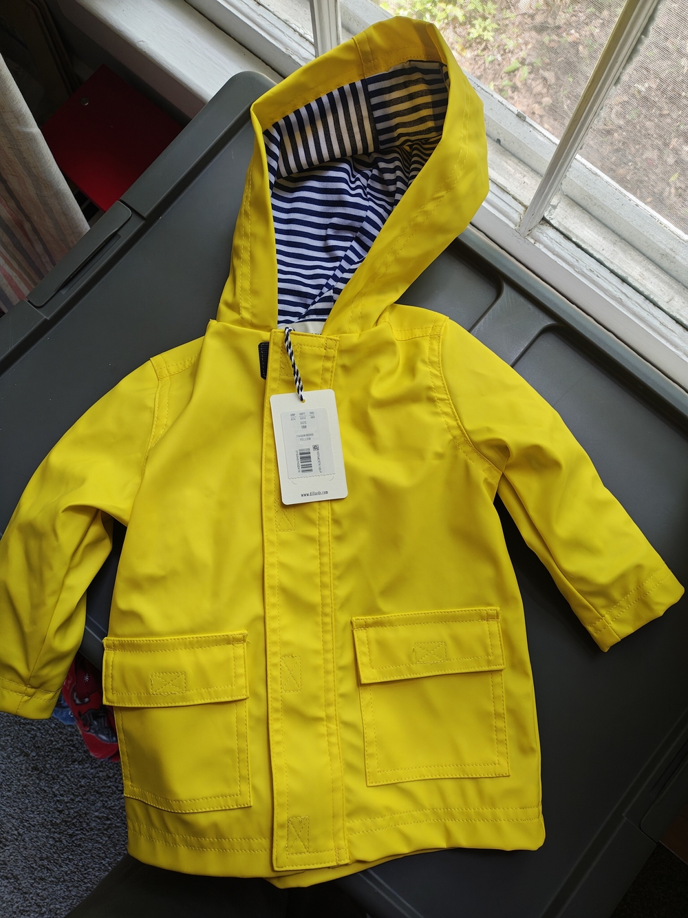 Adventurewear 360 Yellow Hooded Infant Raincoat with Striped Lining